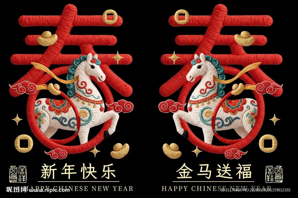 马年新春装饰图案