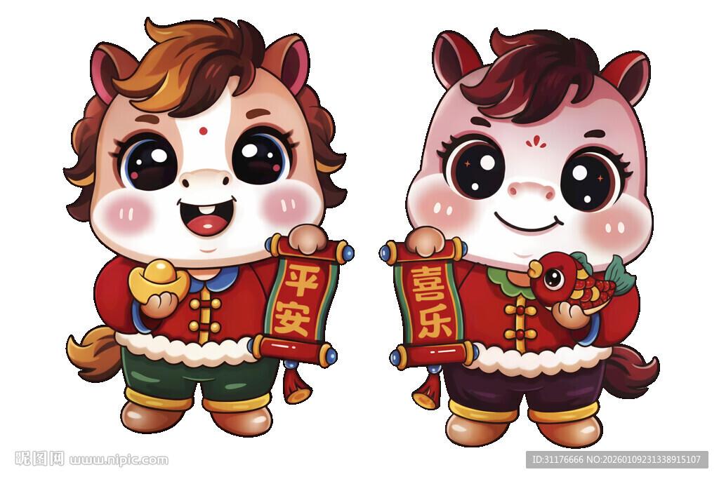 可爱卡通小马送福形象