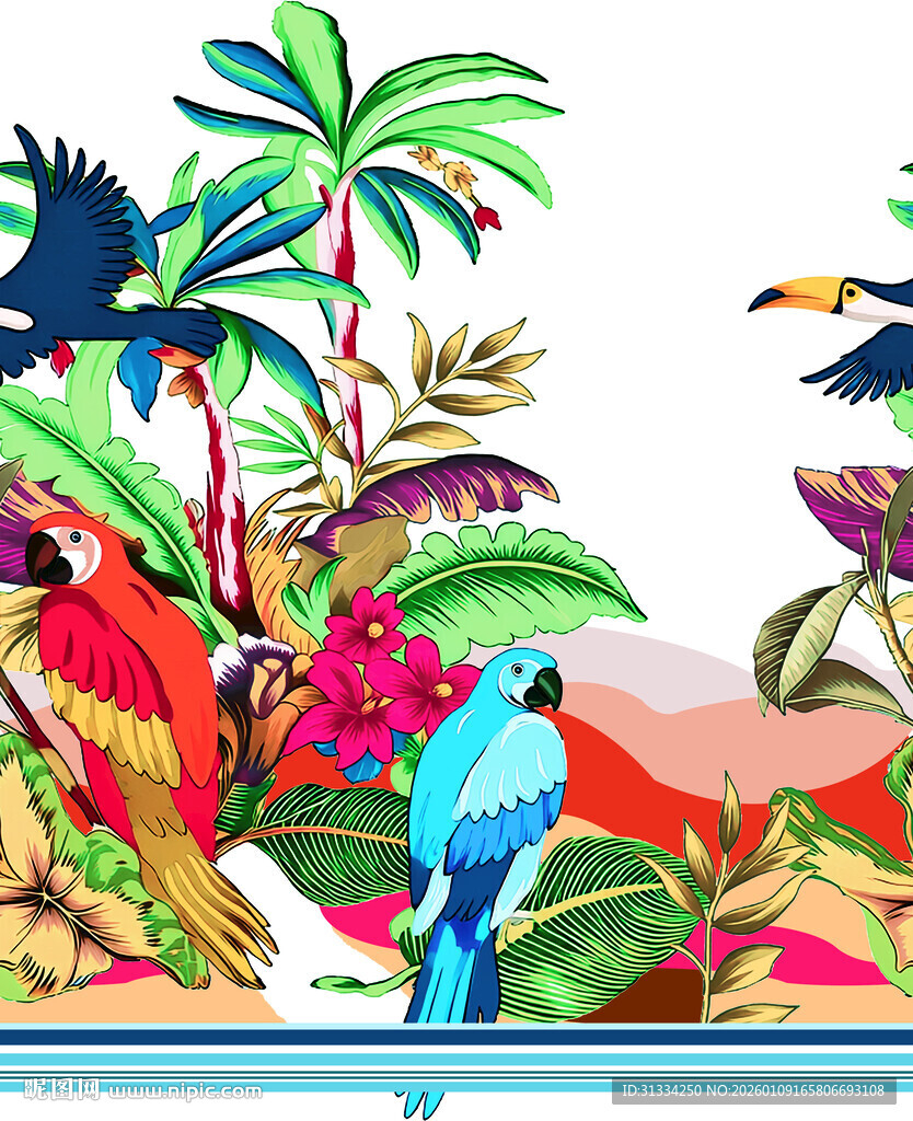 热带花定位鹦鹉