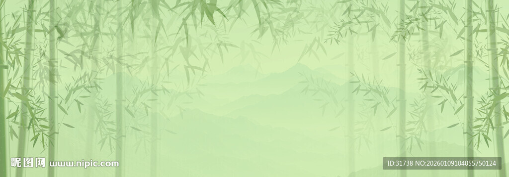 绿色水墨竹子灯箱背景图
