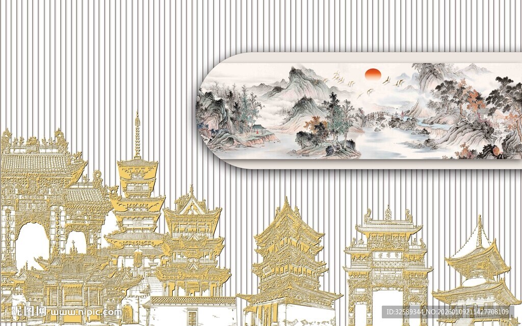 中式古建筑风景装饰画