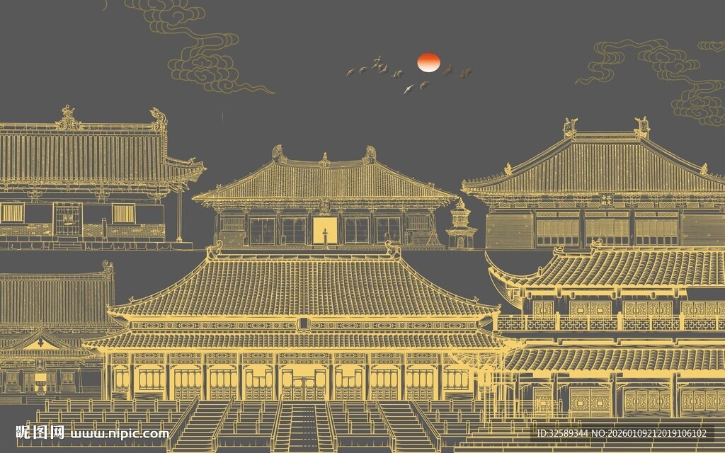 古风宫殿夜景图