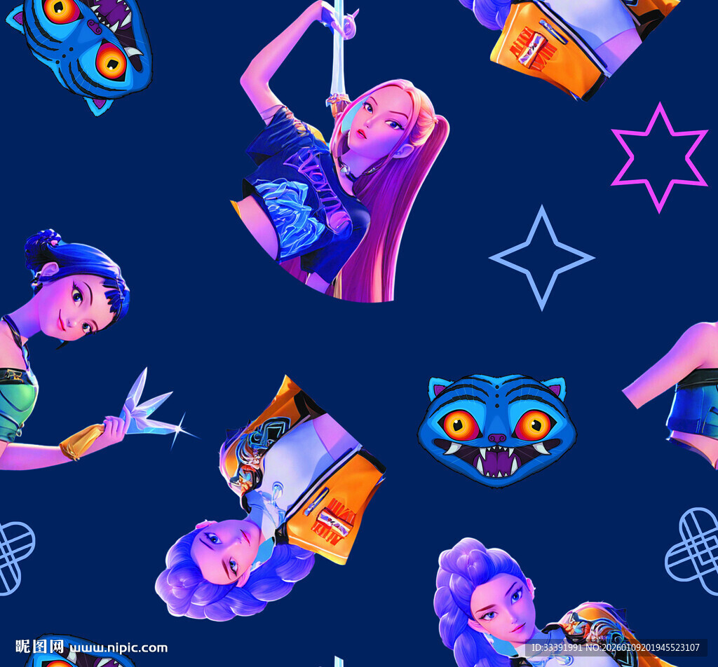 梦幻卡通风格的多彩角色插画