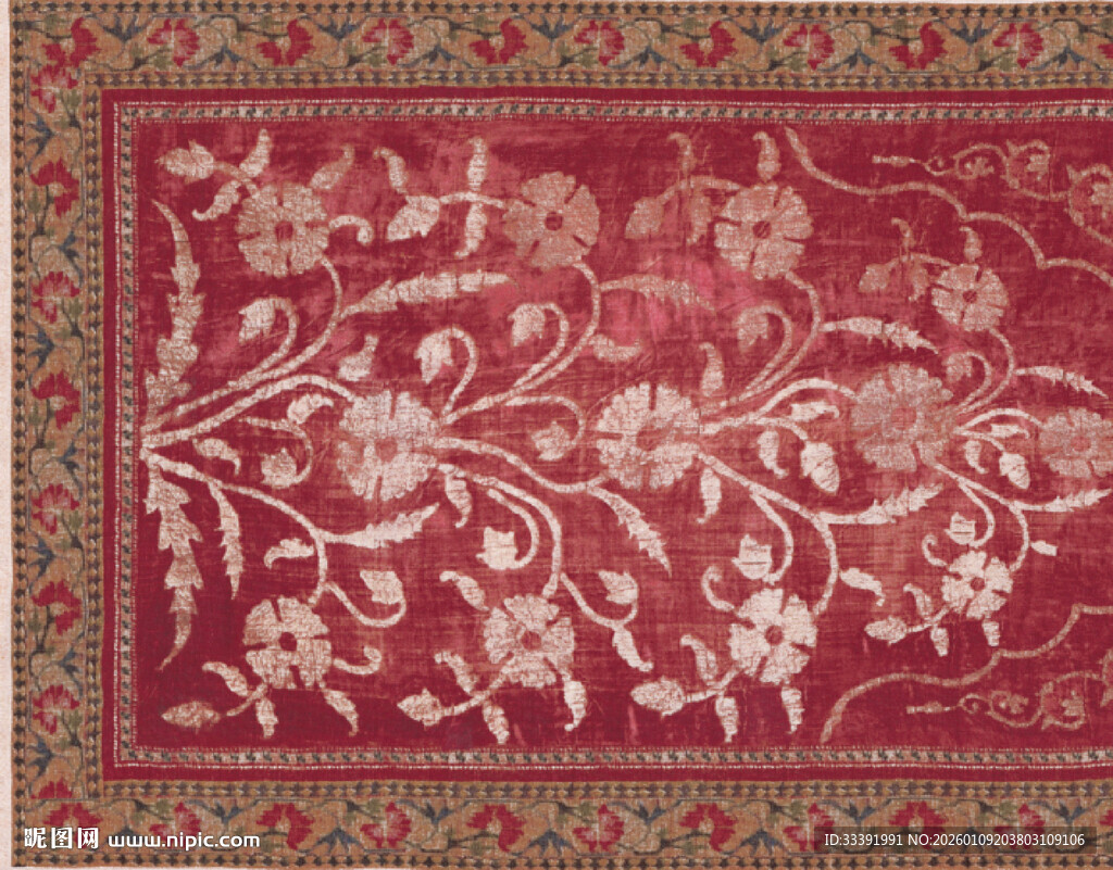 红色花卉图案精美地毯  定位花