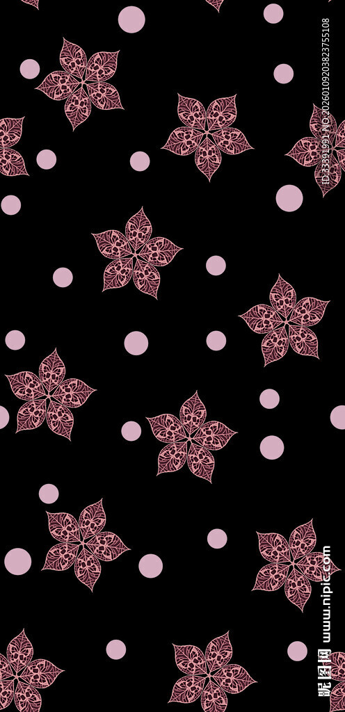 黑色背景粉色花朵图案