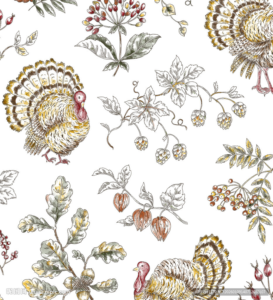 花卉飞鸟图案背景