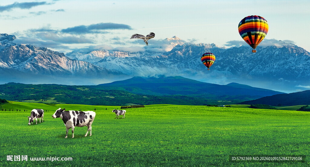 草原雪山风景画