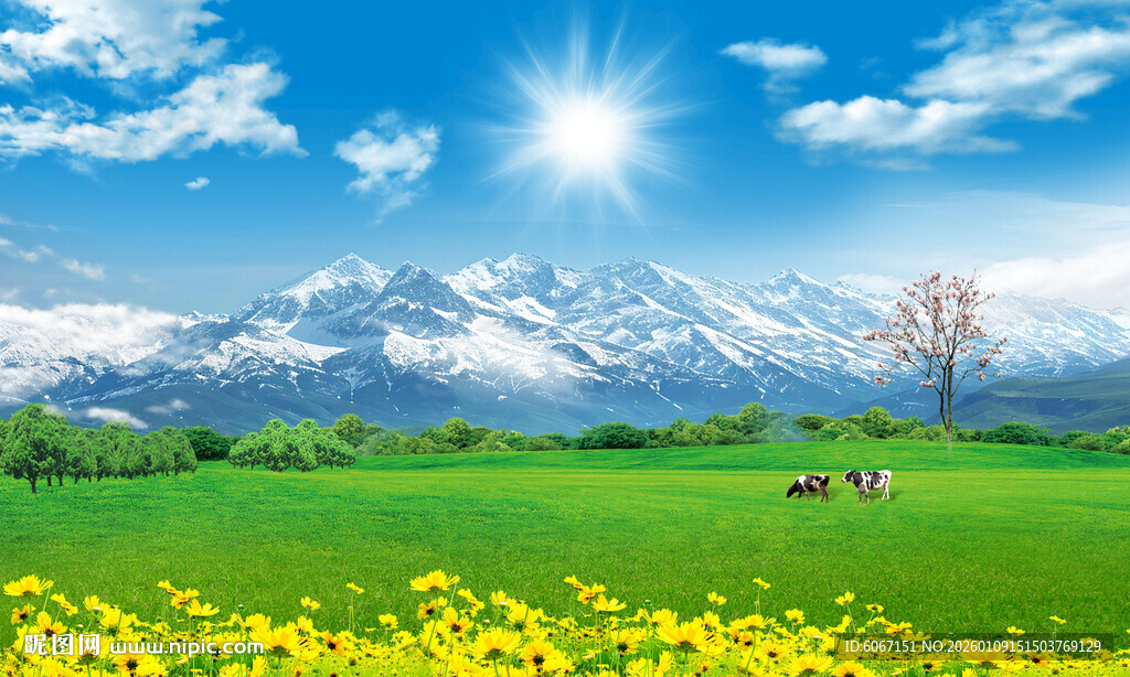 雪山大草原背景图
