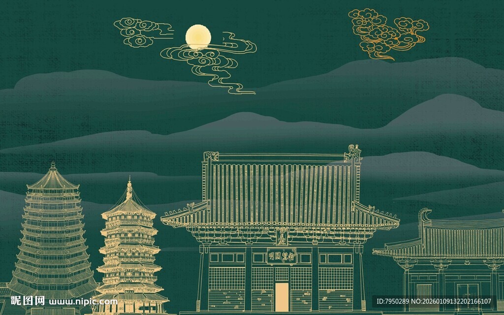 古风夜景中的传统建筑