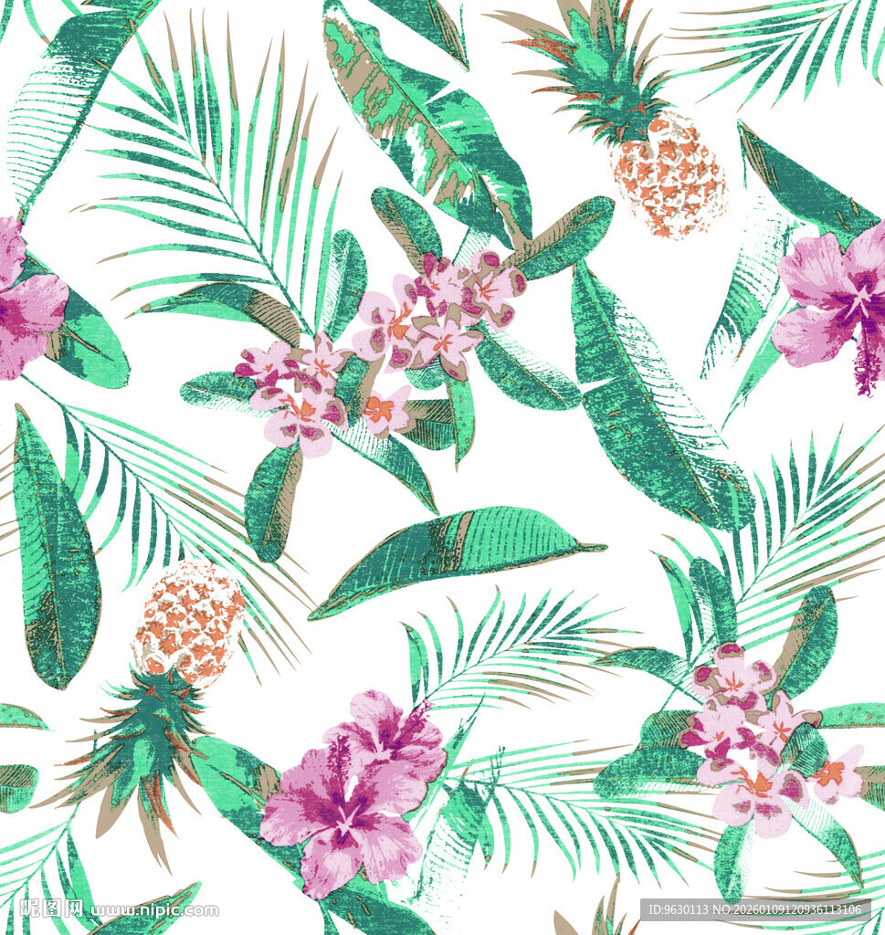 热带花卉绿植图案背景