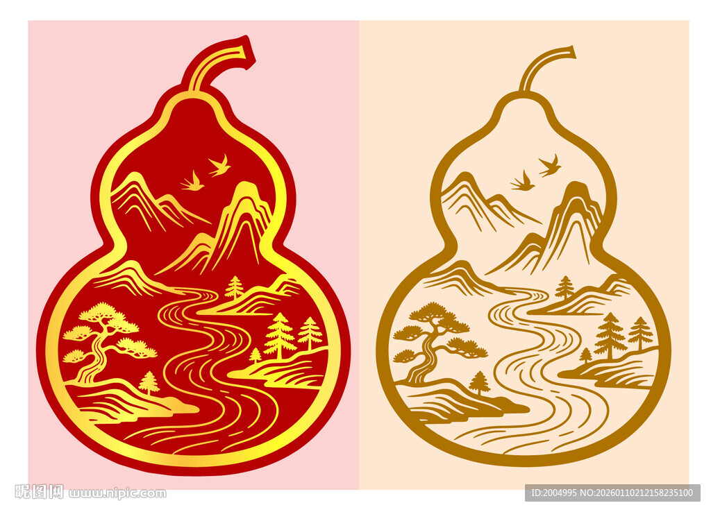 中式葫芦山水图