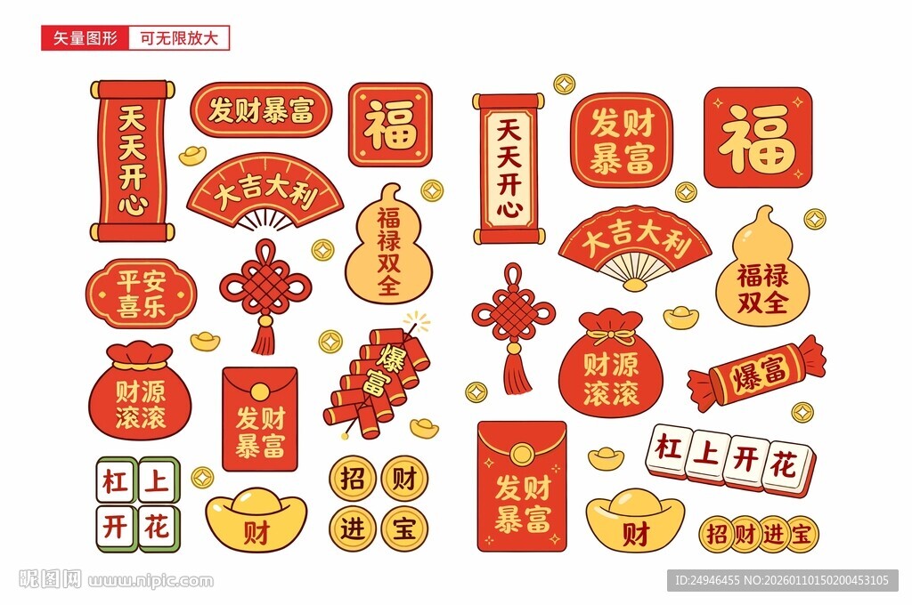 新年福字贴 红包封面 卡通贴纸
