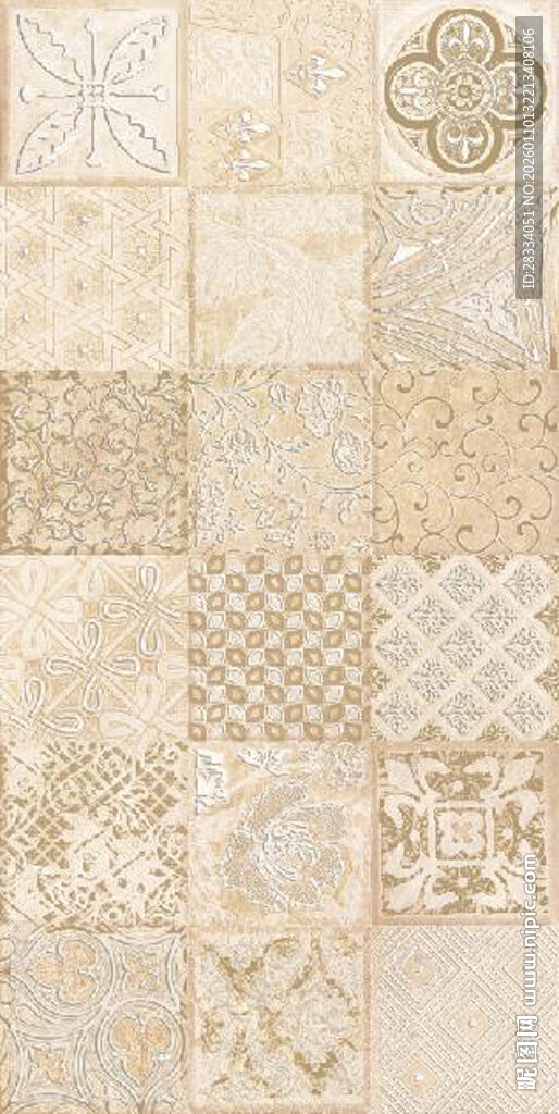 复古米白色花纹瓷砖图案
