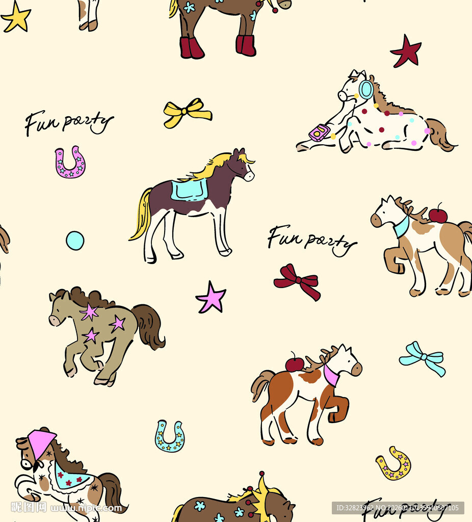 可爱小马卡通图案背景