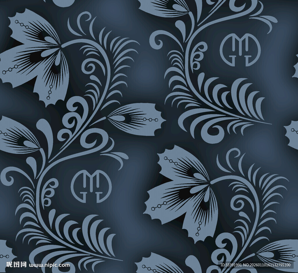 蓝色花卉藤蔓图案纹理