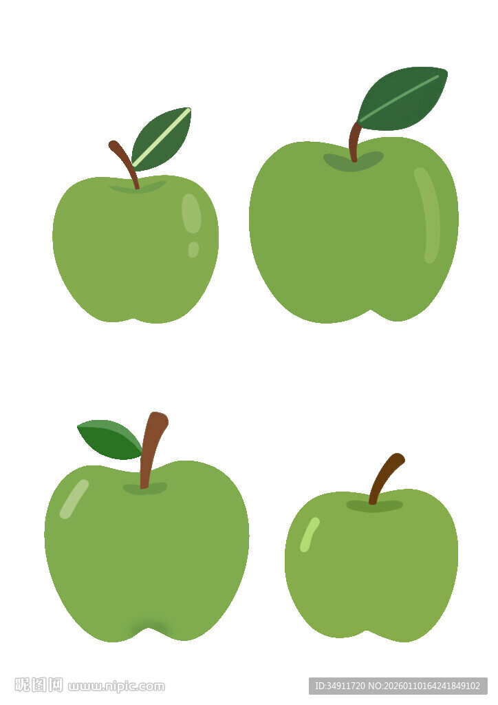 一组青苹果插画