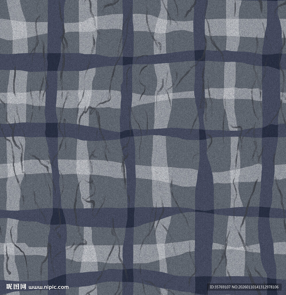 蓝灰格子褶皱布料纹理