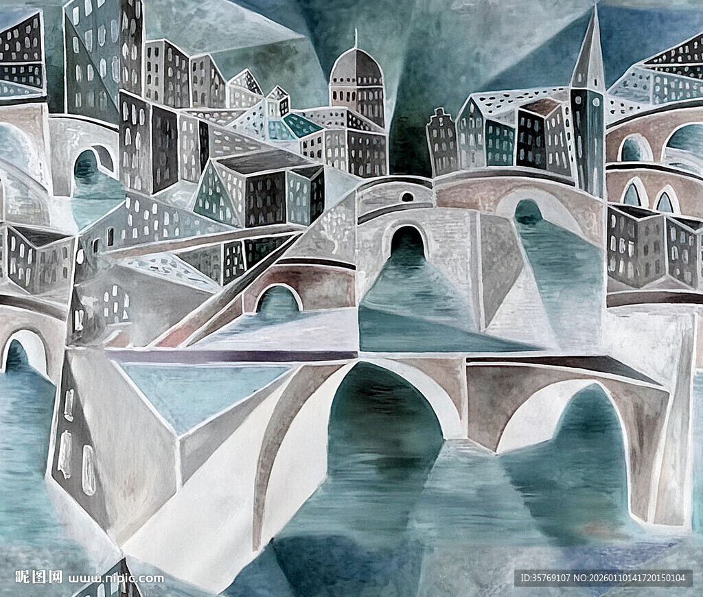 抽象风格的城市桥梁画作