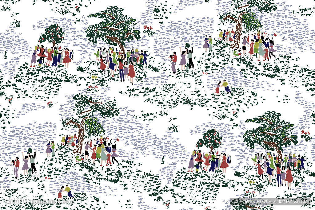 冬日雪景中的欢乐人群画面