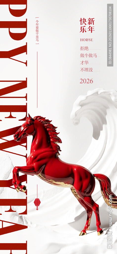 红色 骏马 贺新年 