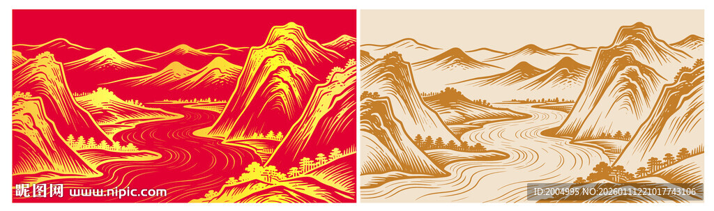 中式红金千里江山图