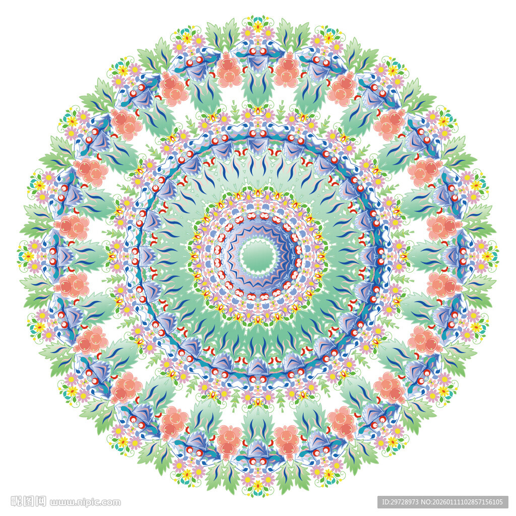 多彩圆形清新数码印花图案