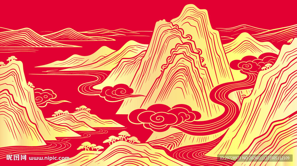 中式红金千里江山图