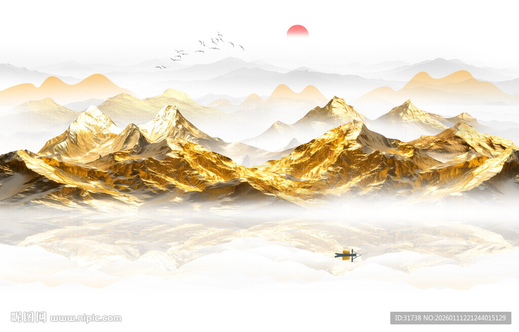 金色山水风景画