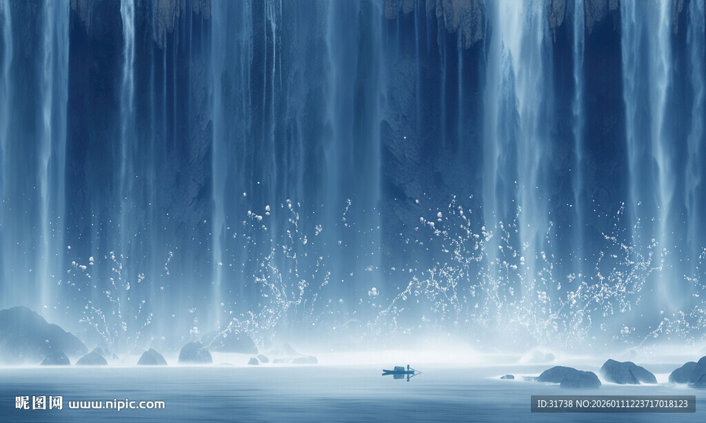 流水生财瀑布山水幕墙