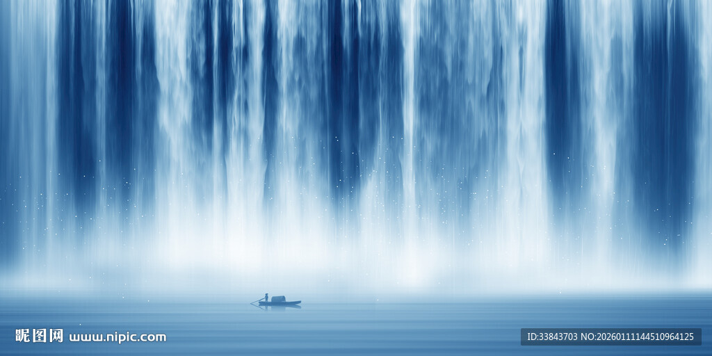 招财瀑布山水画