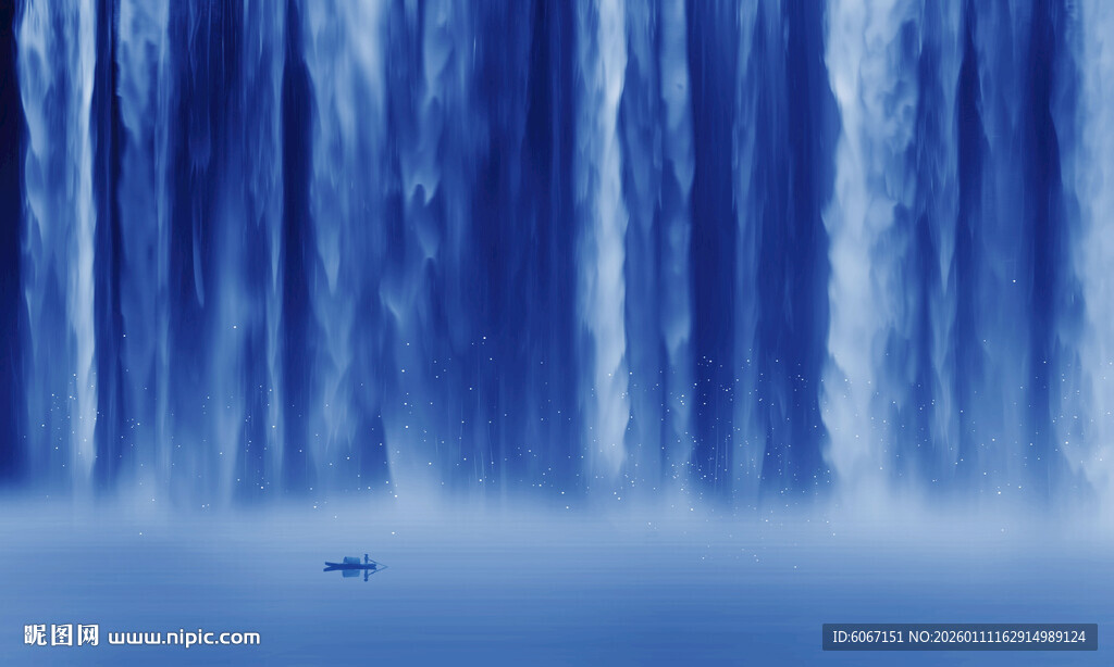 高山流水瀑布山水图