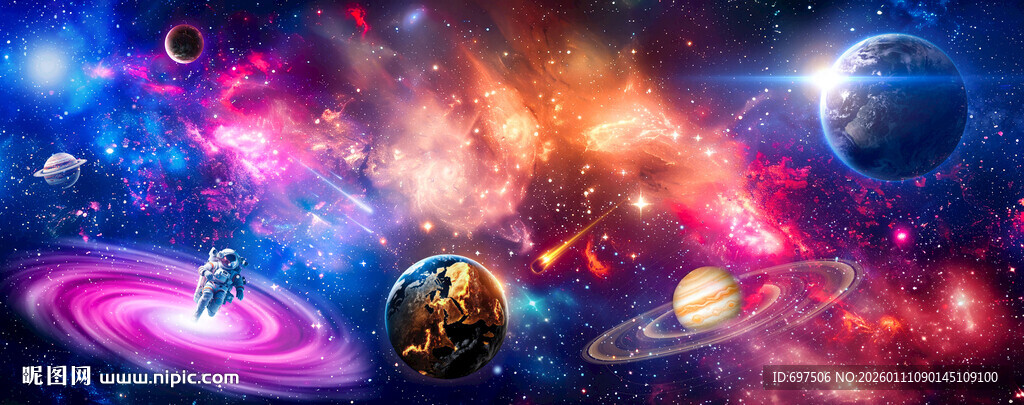 璀璨星空宇宙星球太空宇航员背景