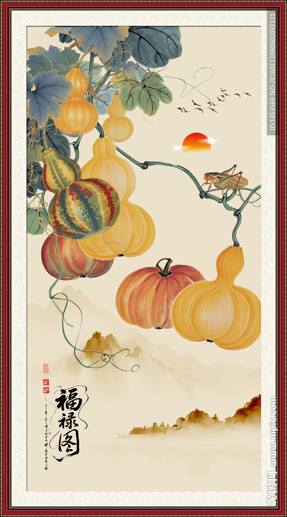 国画葫芦五福临门福禄图