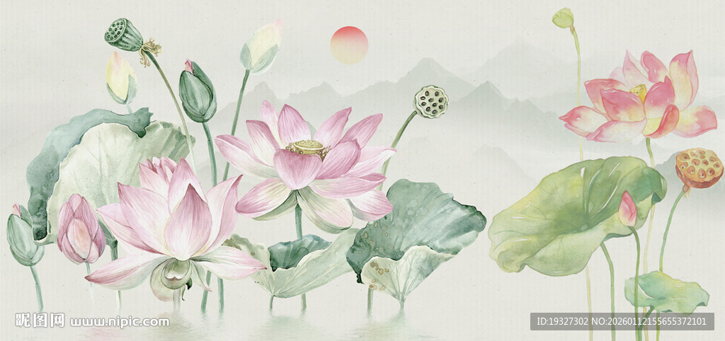 新中式水墨荷花背景图