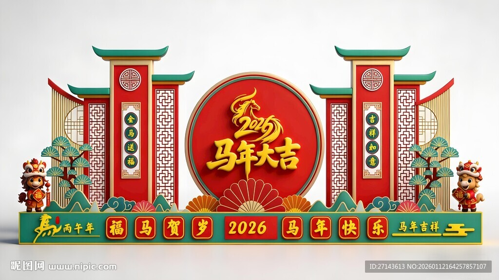 喜庆中式马年主题美陈