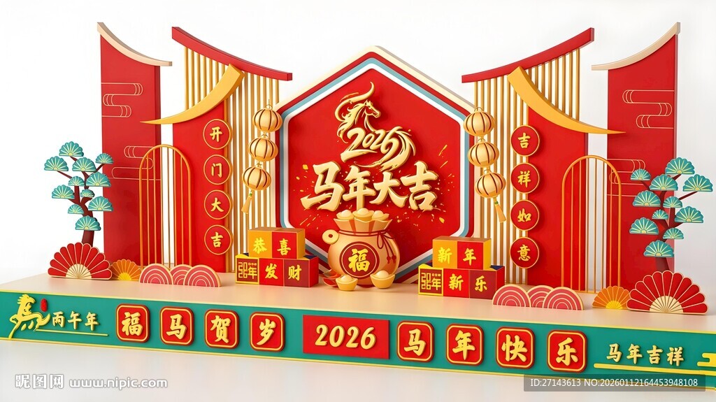 马年舞台布置喜庆场景