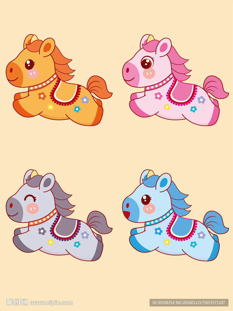可爱卡通小马形象设计插画