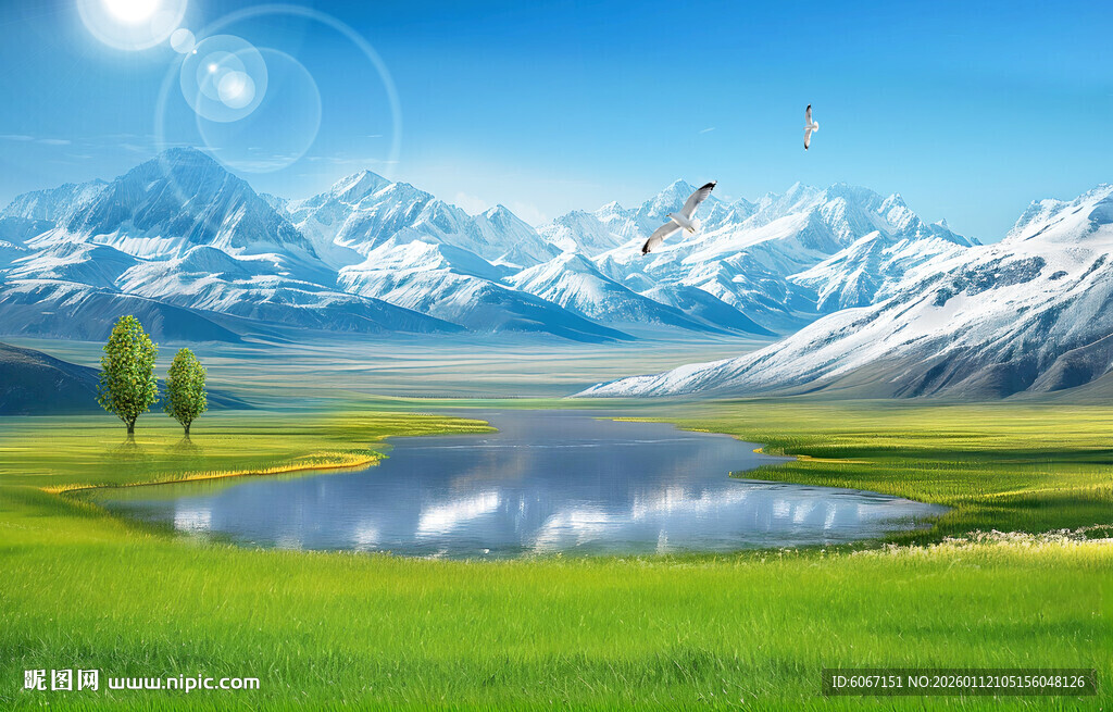 蓝天白云雪山大草原