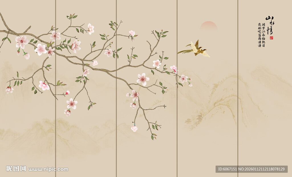 新中式花鸟画背景墙