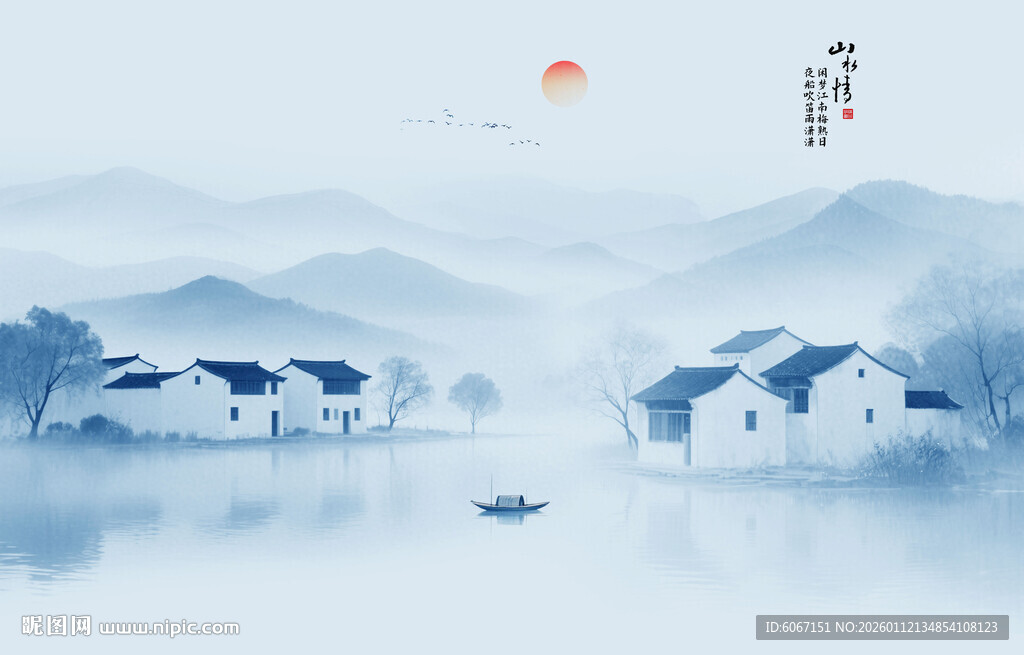 古风水墨江南背景图