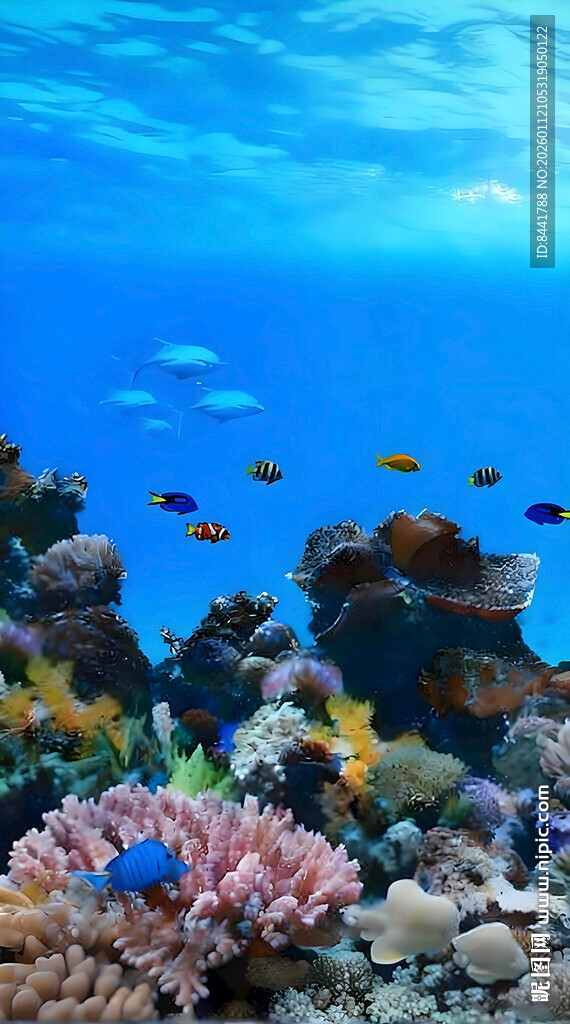 海底多彩珊瑚与游动小鱼