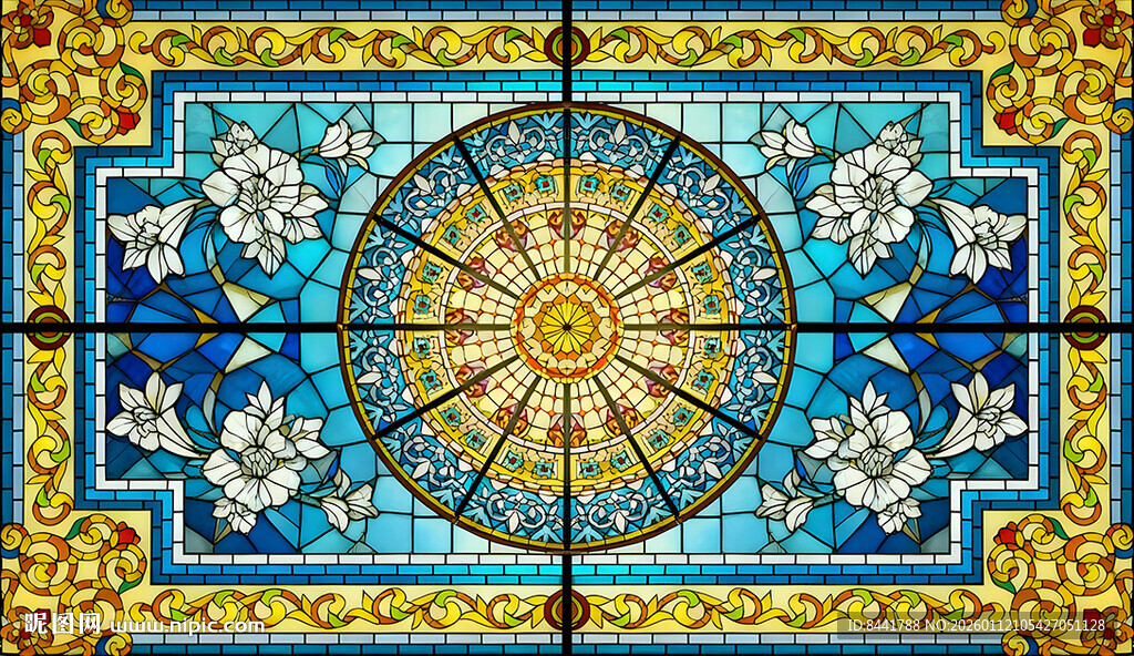 精美蓝色几何花纹装饰图案