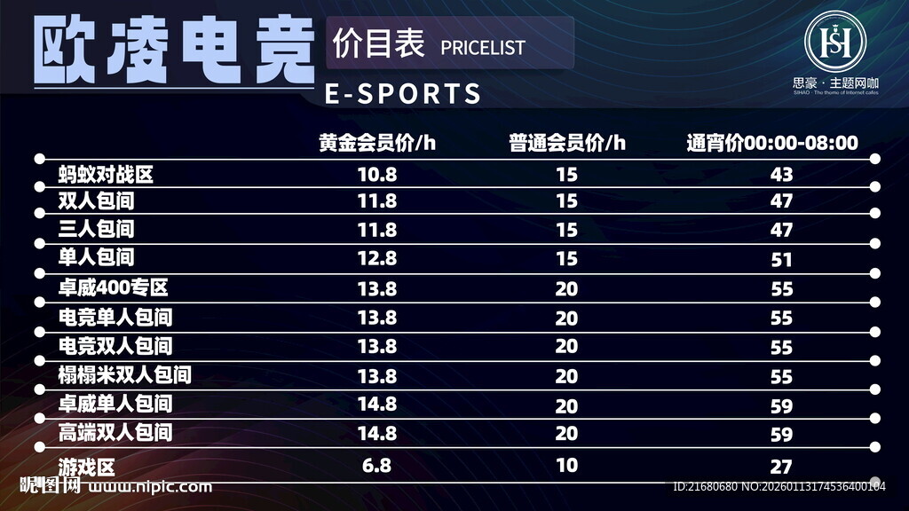 网吧电竞价目表