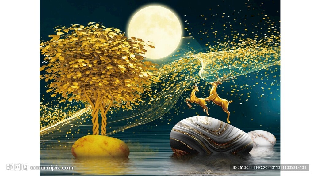 麋鹿客厅装饰画 高清原图 