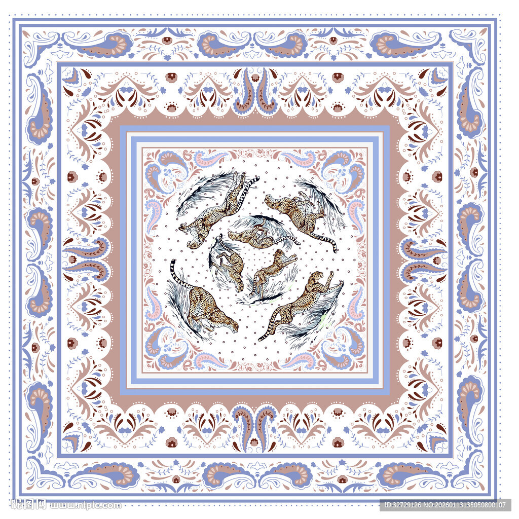 中式古典鱼纹图案丝巾