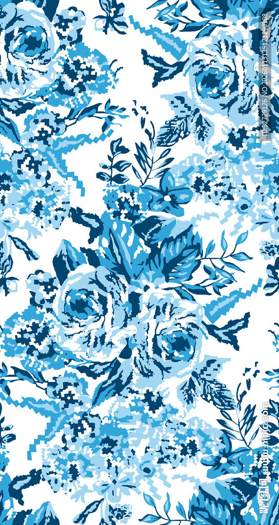 蓝白花卉图案纹理
