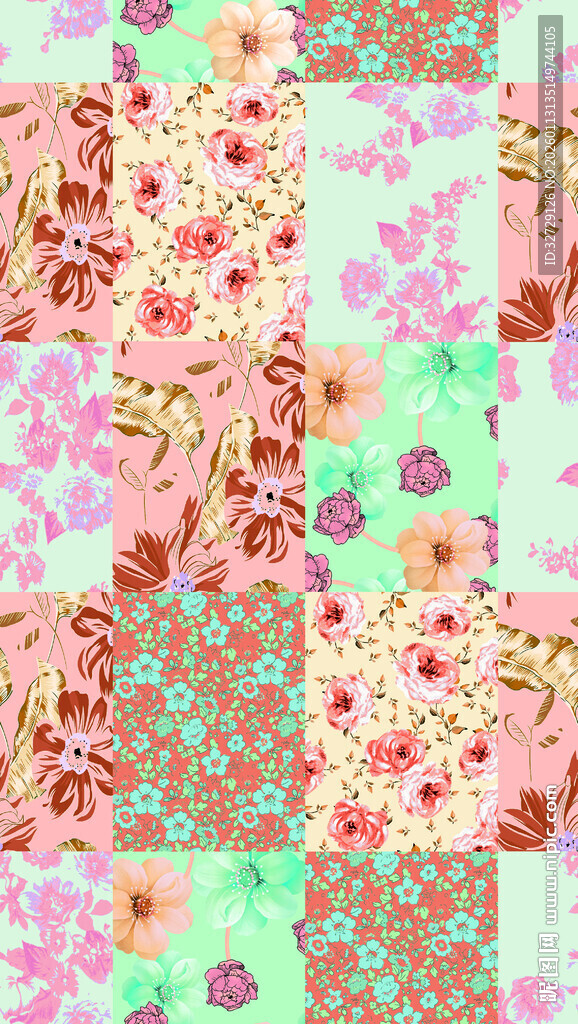 多彩花卉拼接图案