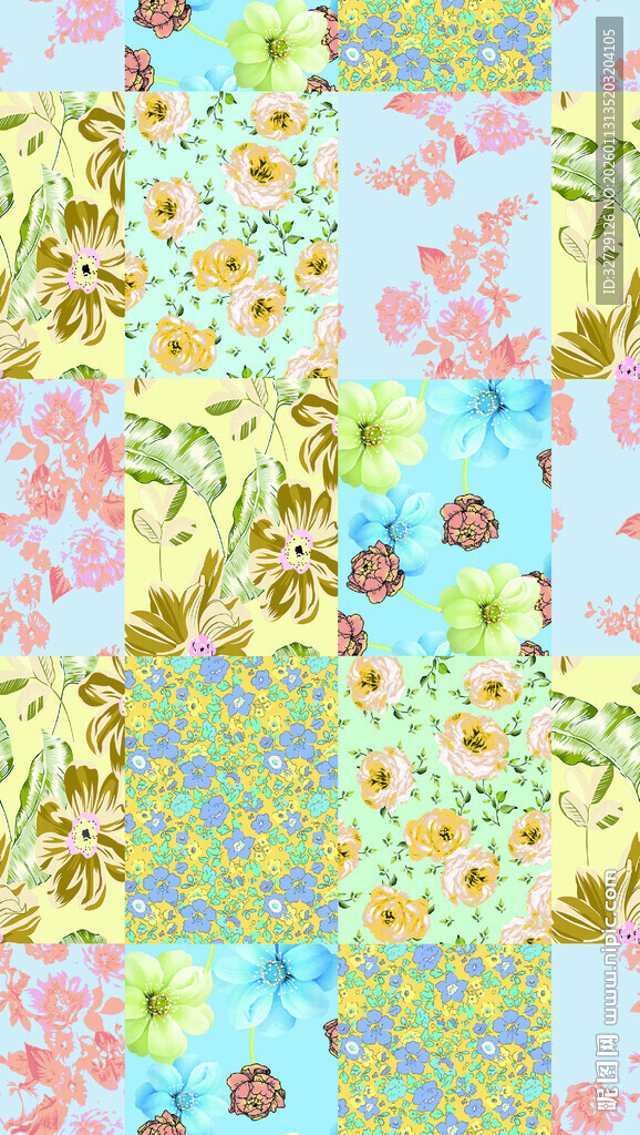 多彩花卉拼接图案背景