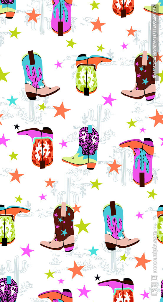 多彩牛仔靴星星图案背景