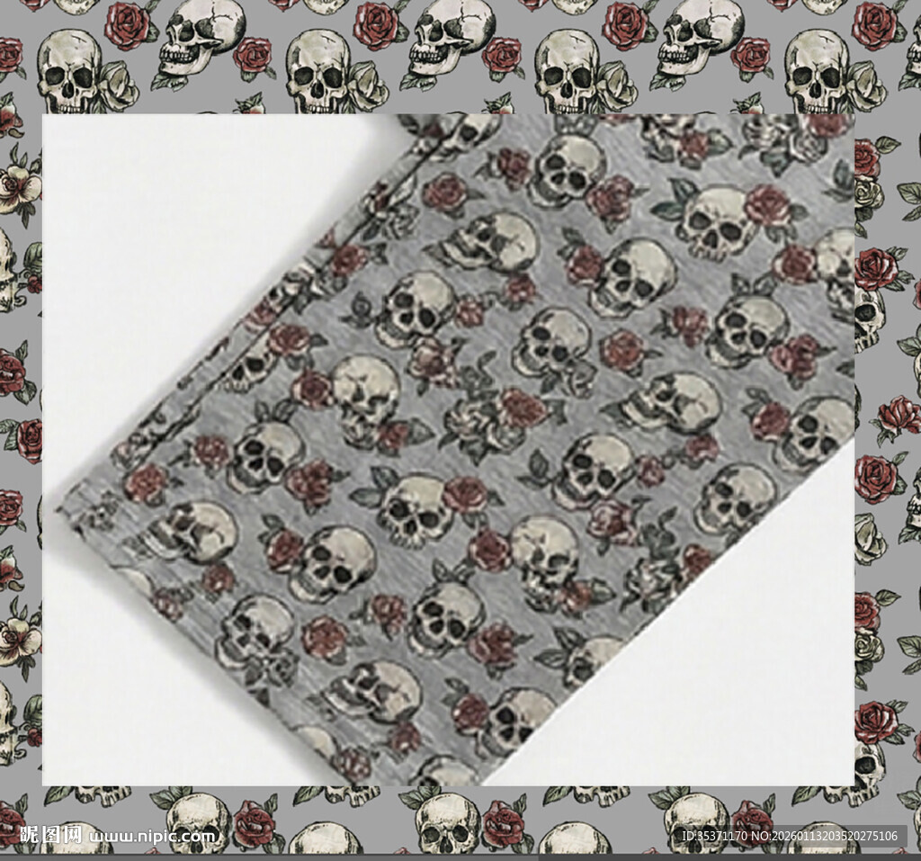 骷髅玫瑰图案印花设计